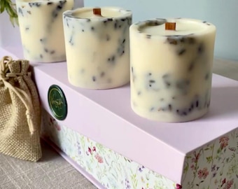 Lavender Candle Gift Set: Handmade Soy Wax Candles with Wooden Wicks