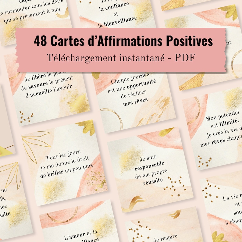 48 Cartes Affirmations Positives à imprimer, en français, Confiance en Soi Développement personnel PDF image 1