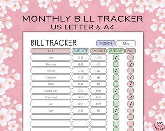 Editable Monthly Bill Tracker ADHD Bill Payment Checklist Tracker Printable Bill Pay Organizer Bills Checklist Monthly Bill Planner Expenses