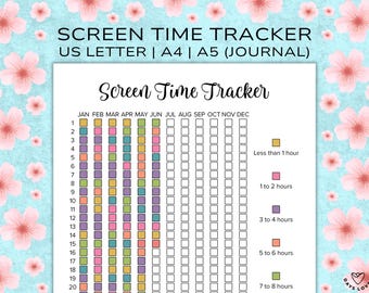 Screen Time Tracker Printable Yearly Phone Screen Tracker Journal Planner Page Habit Tracker Technology Screen Time Log Yearly Pixel Tracker
