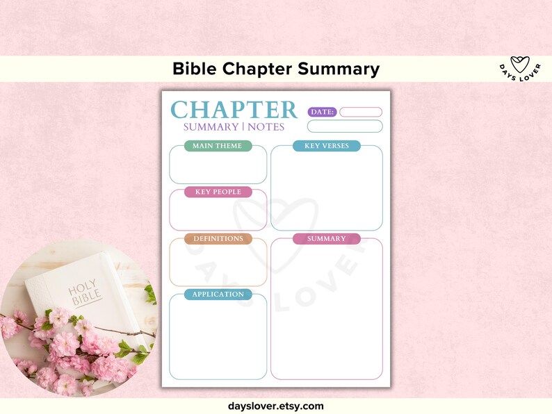 Bible Chapter Summary Template Printable Bible Study Sheet Christian ...
