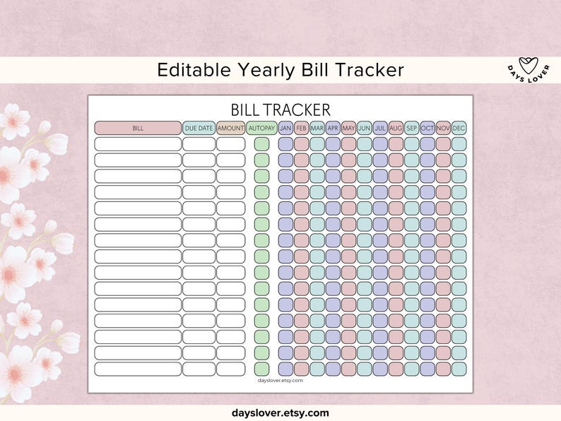 Editable Bill Tracker ADHD Bill Payment Tracker Printable Financial ...
