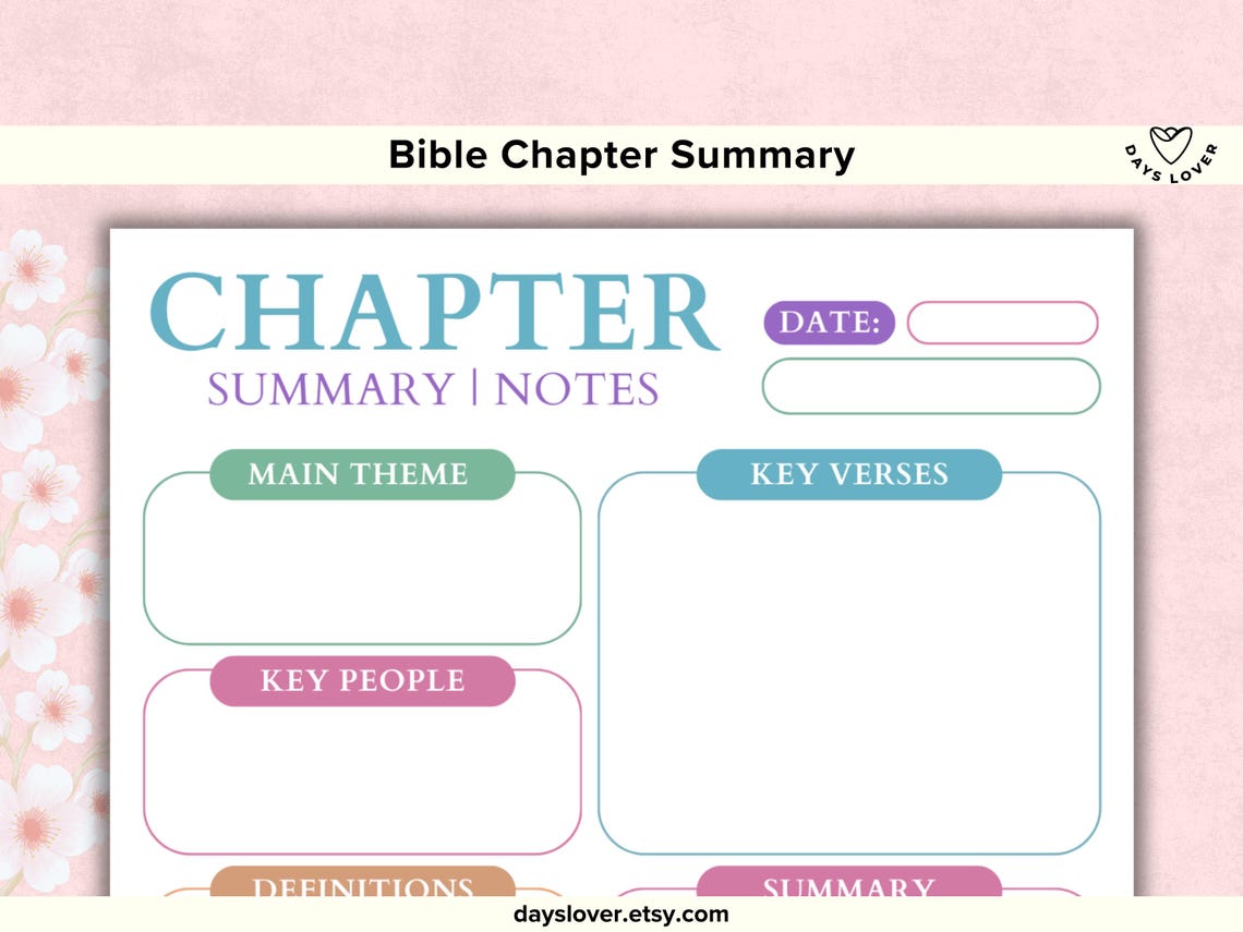 Bible Chapter Summary Template Printable Bible Study Sheet Christian ...