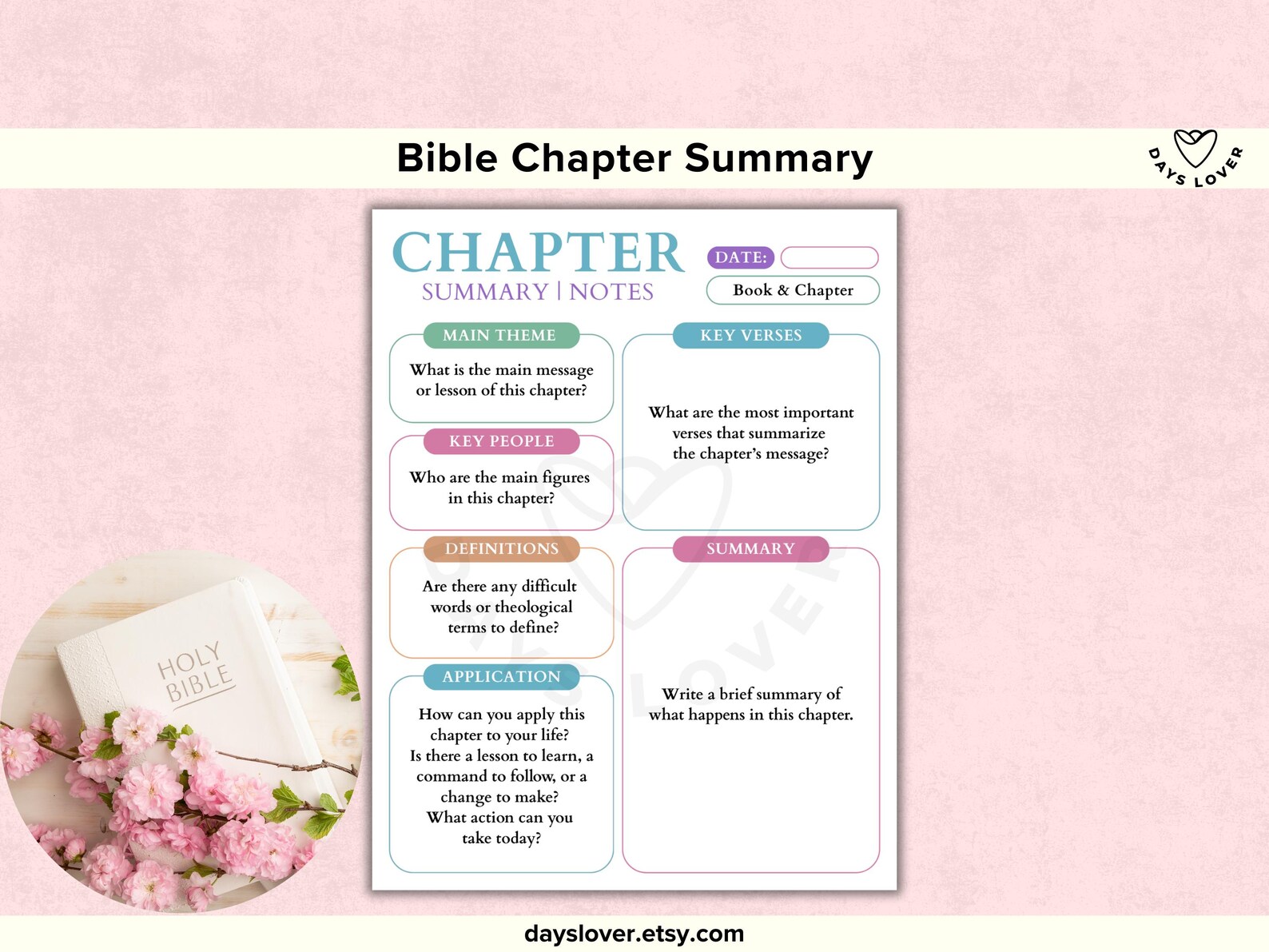 Bible Chapter Summary Template Printable Bible Study Sheet Christian ...