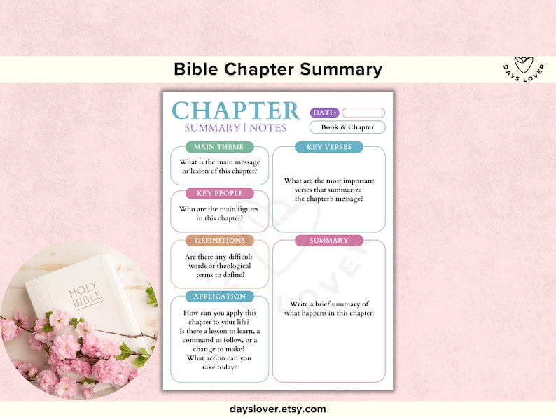 Bible Chapter Summary Template Printable Bible Study Sheet Christian ...