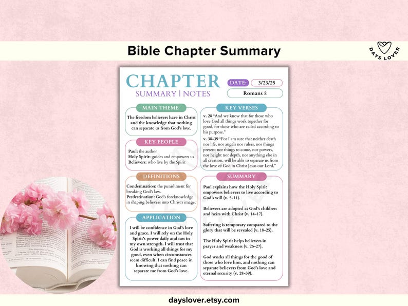 Bible Chapter Summary Template Printable Bible Study Sheet Christian ...