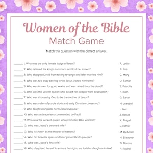 Bible Game Women of the Bible Study Group Women Ministry Sunday School Activity Quiz Trivia Printable Church Youth Group Fun Game for Family
