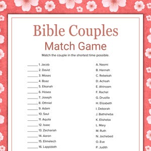 Bible Game for Women Ministry Printable Fun Match Game Quiz for Youth Group Christian Meeting Bible Study Game for Church Womens Retreat