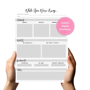 Printable Substitute Teacher Report Form Etsy