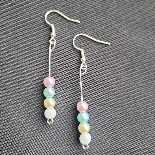 Beaded earrings-soft pink, light teal, pale yellow and white beads