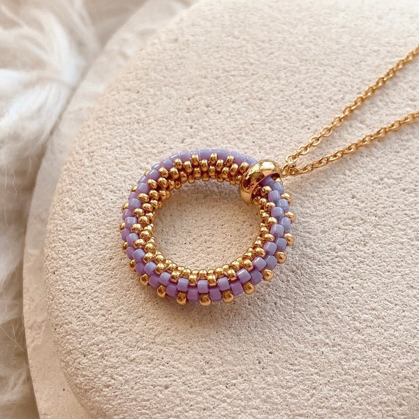 Lilac seed bead necklace pendant Lavender aesthetic boho beaded choker Unique handmade beaded necklace as Christmas gift for daughter
