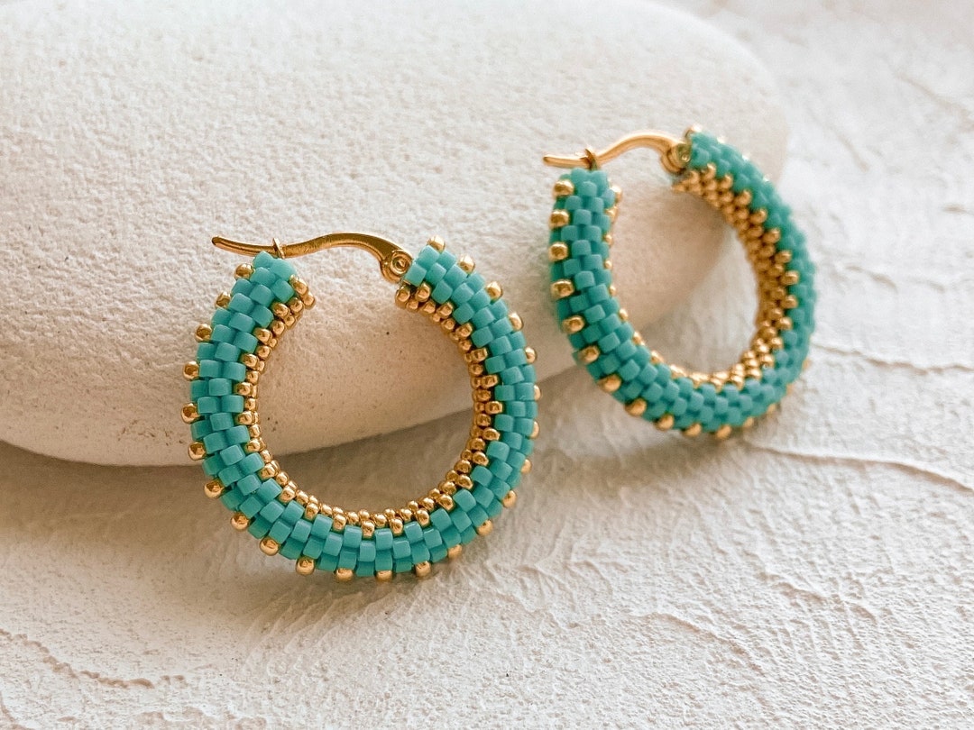 Turquoise Beaded Hoop main image 1