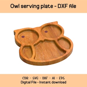 Archivos CNC de plato para servir con forma de búho, plato con forma de búho svg, tabla de quesos cdr, plato compartimentado ai, tabla de cortar dxf, bandeja de madera vector, plato de cocina