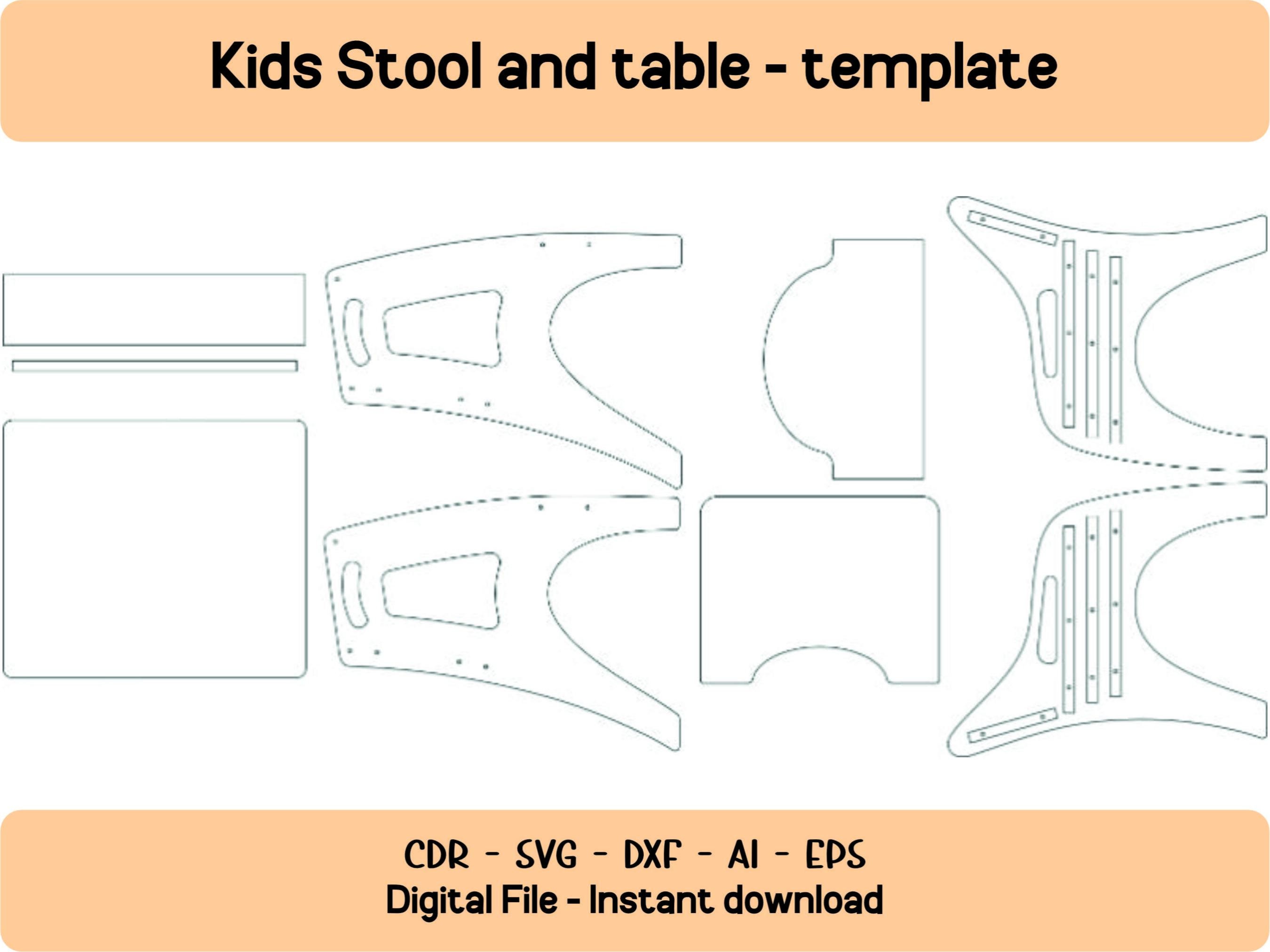 Stool Handle Template Montessori Table and Stool SVG Template | Kids Study Desk Vector Plan ...