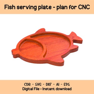 Fichiers CNC pour assiette de service poisson, plateau de poisson dxf, plateau de fromages cdr, plat compartimenté ai, vecteur de planche à découper, plateau en bois, assiette de cuisine