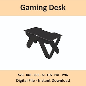 Planos de escritorio para juegos, planos de escritorio CNC para mesa de estudio, archivo de corte digital descargable para bricolaje