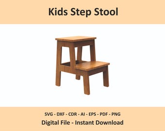 Wood Stool Template, Kids Step Stool SVG Pattern, CNC Router Cut Digital File Download