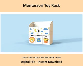 Montessori Toy Rack CNC Files, Kids Storage Plans for Playroom Classroom, SVG DXF Download