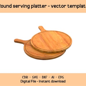 Round Serving Plate CNC Files, round platter dxf, cheese board eps, Compartmental dish cdr, cutting board ai, wooden tray, kitchen plate