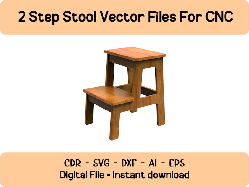 2 Step Stool Design for Kids & Adults - DXF Vector File for CNC, Wood ...