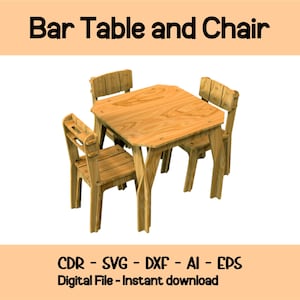 May include: A wooden bar table and four chairs set. The table and chairs are made of light brown wood and have a simple, modern design.
