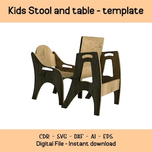 Montessori Tisch und Hocker SVG Vorlage | Kinder Schreibtisch Vektor Plan DXF & Miniatur Möbel EPS Set