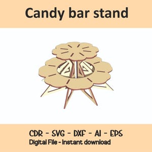 Candy bar stand dxf, Candy bar display, Snack Stand Laser Cut Svg Files, Cupcake Stand, Food Display Stand, wooden display for sweets eps ai