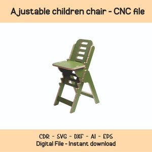 Plano vectorial de silla ajustable para niños, trona para niños pequeños, silla ergonómica Montessori, taburete de aprendizaje, torre auxiliar plegable con altura AI