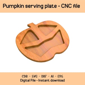 Archivos CNC de plato de calabaza para servir de Halloween, plato de calabaza dxf, tabla de quesos, plato compartimentado, tabla de cortar, bandeja de madera, plato de cocina