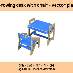 Kinder Schreibtisch & Stuhl DXF - Kleiner Tisch Set Vektordatei, Kindermöbel SVG, Mini Schreibtisch AI, Schulmöbel