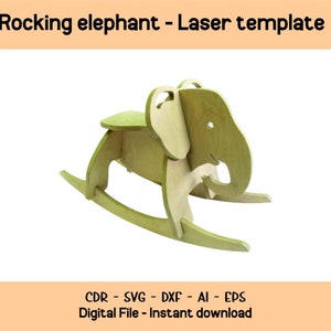 Archivo vectorial de caballo mecedor de elefante para niños / Plan de mecedora de bricolaje para proyectos divertidos de carpintería, dxf, ai, eps, cdr, ai