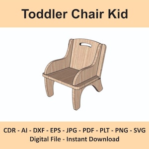 Plantilla de silla para niños (dxf), taburete para niños, archivo de corte, miniatura para niños (ai eps), silla de madera Montessori para niños.