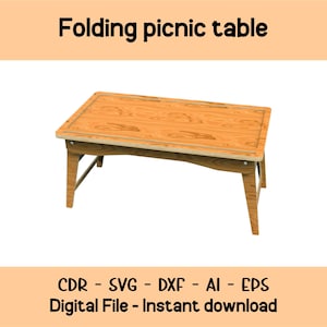 Patrón dxf de mesa de picnic plegable, mesa de picnic, patrón de bandeja de desayuno, mesa portátil, plantilla de mesa de desayuno SVG, mesa pequeña plegable