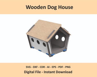 Wooden dog house CNC file - plywood pet shelter plan, outdoor kennel svg dxf template