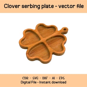 Fichiers CNC de plaque de service trèfle, plateau trèfle dxf, plateau de fromages ai, plat compartimenté eps, planche à découper svg, plateau en bois, assiette de cuisine