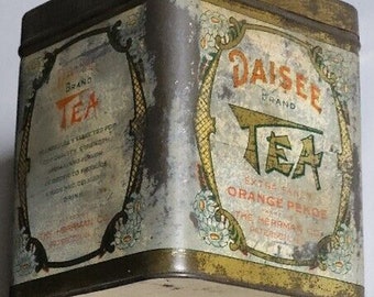 DAISEE Tea Tin Orange Pekeo Antique by Herrman Co