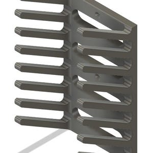 May include: A gray plastic wall-mounted organizer with multiple hooks for hanging items. The organizer has a rectangular shape and is designed to hold various objects.