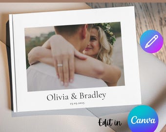 Plantilla de álbum de fotos de boda de 64 páginas en Canva, álbum de fotos de boda personalizado, álbum de fotos de boda personalizado con paisaje, plantilla de álbum de fotos digital