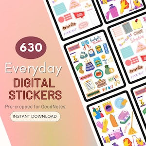 Everyday Life Digital Planner Stickers, 630 GoodNotes Planner Stickers, Individual PreCropped PNG Stickers, Digital Stickers, iPad & Android