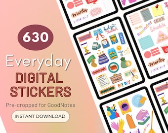 Everyday Life Digital Planner Stickers, 630 GoodNotes Planner Stickers, Individual PreCropped PNG Stickers, Digital Stickers, iPad & Android