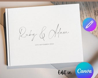 Plantilla de álbum de fotos de boda de 64 páginas en Canva, álbum de fotos de boda personalizado, álbum de fotos de boda personalizado con paisaje, plantilla de álbum de fotos digital