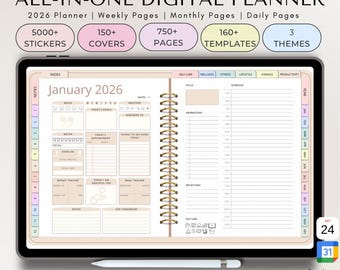 All-in-One Digital Planner, GoodNotes Notability Planner, iPad & Android Planner, Dated 2026 Digital Planner, Digital GoodNotes Template