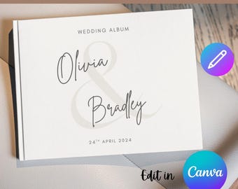 Plantilla de álbum de fotos de boda de 64 páginas en Canva, álbum de fotos de boda personalizado, álbum de fotos de boda personalizado con paisaje, plantilla de álbum de fotos digital