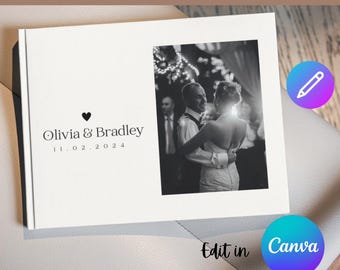 Plantilla de álbum de fotos de boda de 64 páginas en Canva, álbum de fotos de boda personalizado, álbum de fotos de boda personalizado con paisaje, plantilla de álbum de fotos digital