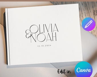 Plantilla de álbum de fotos de boda de 64 páginas en Canva, álbum de fotos de boda personalizado, álbum de fotos de boda personalizado con paisaje, plantilla de álbum de fotos digital