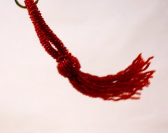Set Of Five Ruby Red Beaded Tassel Napkin Holders