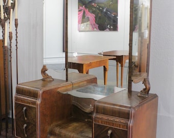 Art Deco Walnut  Waterfall Vanity C. 1930