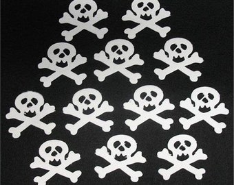Sachet de 12 motifs Tête de Mort en feutre, Pirate, Flibustier, Gouter d'enfants