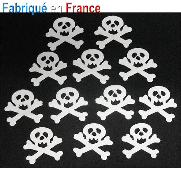 Sachet de 12 motifs Tête de Mort en feutre, Pirate, Flibustier, Gouter d'enfants