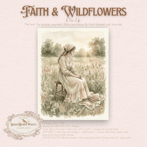 Christian Junk Journal Pages | Boho Faith & Wildflowers, Watercolor (PDF/JPG Download) image 3